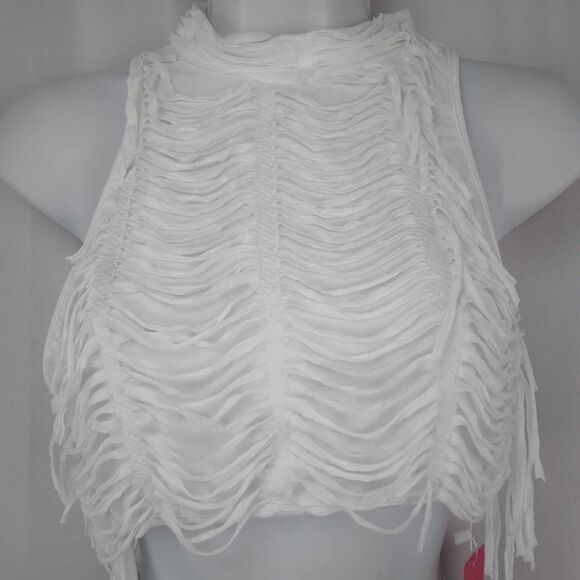 NWT Shein Icon White Fringe Cut Out Cropped Halter Top Women's Size US 6 Medium - Picture 6 of 13